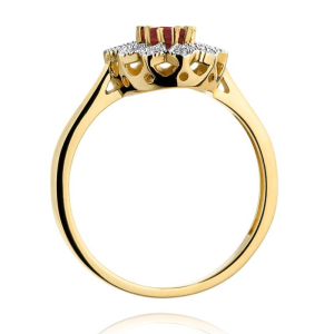 Złoty pierścionek z Rubinem 0,60ct i Diamentami złoto próby 585. W-0354R